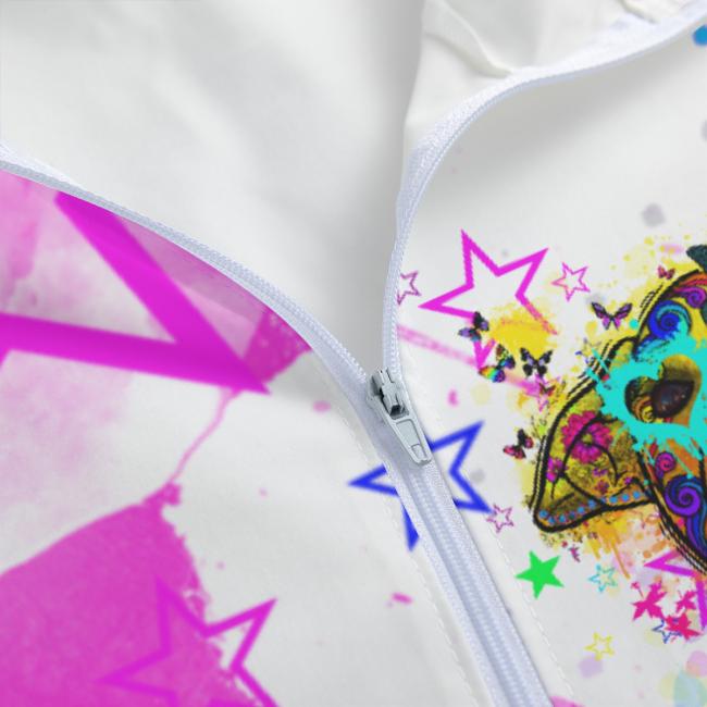 Preview: Leichte Regenjacke Hazel – Popart Hundemotiv, 100 % Polyester, Unisex, Staffordshire, AmStaff, Staff, Pitbull, Pit, SOKA, Listenhund